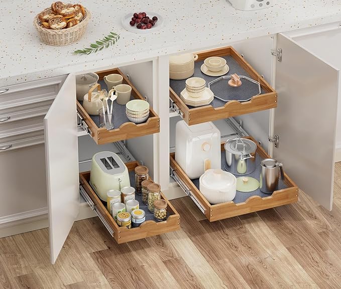 OCG Pull Out Drawers For Kitchen Cabinets 14" W x 21" D, Slide out Wood Drawer Shelf, Pull Out Shelves for Base Cabinet Organization in Kitchen, Pantry, Bathroom