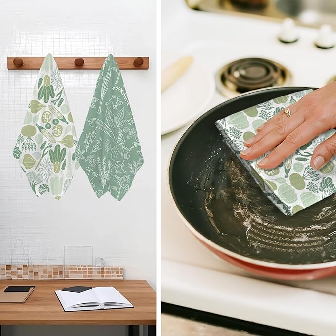 2Pcs Vegetables Kitchen Towels, Cute Botanic Tea Towel Decorative Reusable Dish Hand Towels Vegetables Lover Gifts for Cleaning Drying Women Mom Housewarming Gifts 14 x 24 Inch Kitchen Home Decor