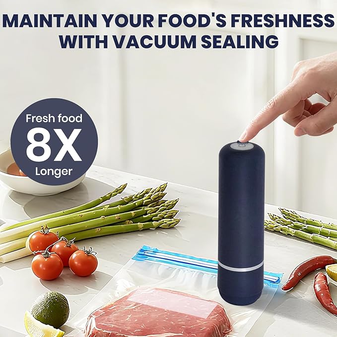 Portable food vacuum sealer,Premium Vacuum Sealer for Food, Compact Food Storage System, 15 Reusable Sous Vide Bags,Handheld Vacuum Sealer for Kitchen, Home, BBQ, Travel& Storage