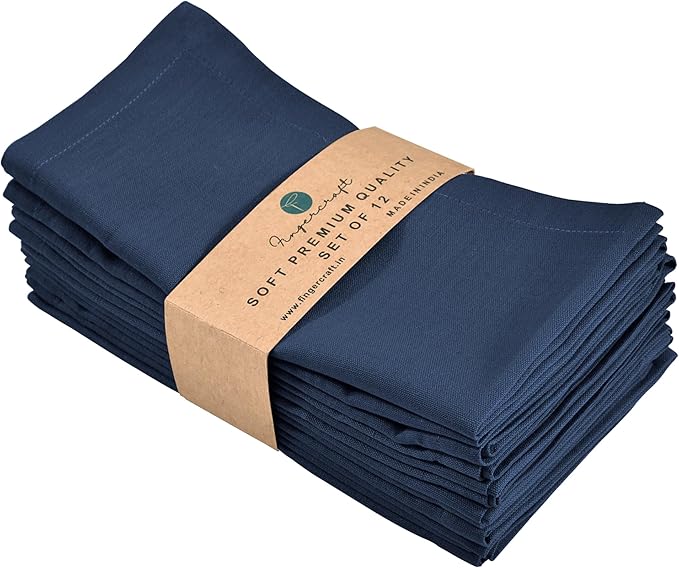 FINGERCRAFT Dinner Cloth Napkins, Cotton Linen Blend 20in Napkins Cloth 12 Pack Premium Quality, Mitered Corners for Every Day Use Napkins are Pre Shrunk and Good Absorbency Navy Blue Easter Color