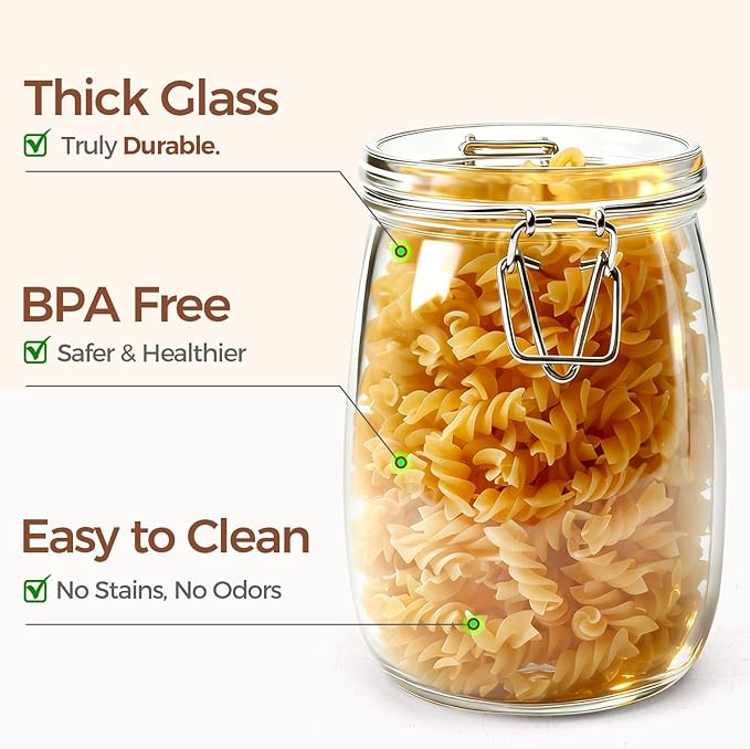 ComSaf 3-Pack 34oz Round Glass Apothecary Jars, Farmhouse Decor for Kitchen Counter Display, Airtight Cookie & Candy Jar for Coffee & Food Storage