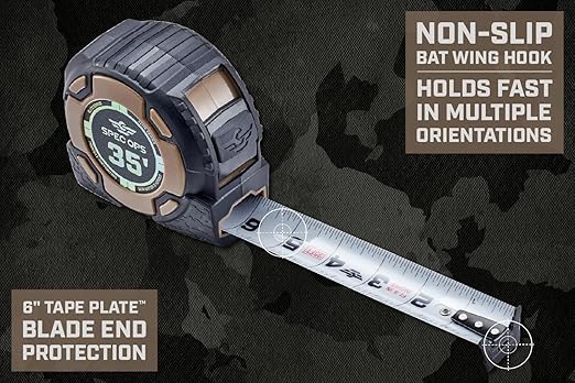 Spec Ops Tools 35-Foot Elite Series Tape Measure, 1 1/4" Double-Sided Blade, 12 Feet of Stand Out, Military-Grade Composite Case, 3% Donated to Veterans