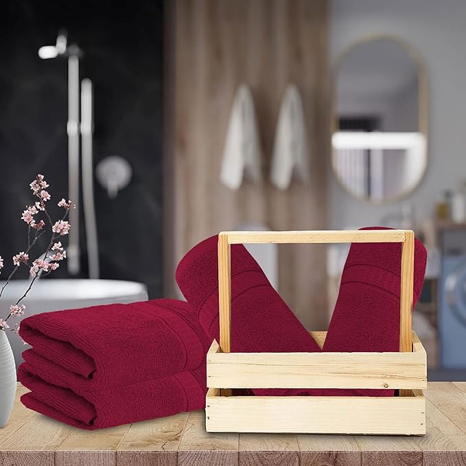 GOLD TEXTILES Premium Hand Towels for Bathroom -100% Ring Spun Cotton (Red Wine,4 Pack, 16x30 Inches) Luxury Soft Absorbent & Quick Dry, Bathroom Hand Towel Perfect for Hotel, Salon, Gym & Spa