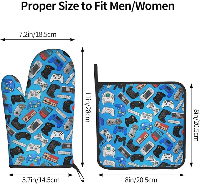 Video Game Controller Background Oven Mitts and Pot Holders Colorful Heat Resistant Oven Mitts Safe for Baking Cooking BBQ