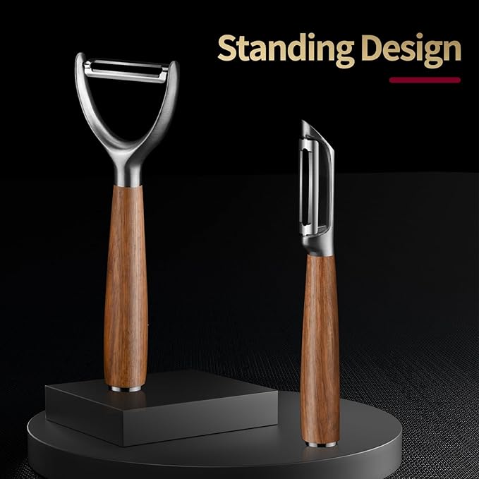 Premium Stainless Steel Vegetable Peelers, Ultra Sharp Blades, Heavy-Duty Fruit Peeler with Comfort Wood Handle, Durable Potato Peeler, No Rust