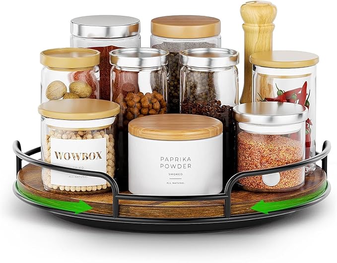 WOWBOX 9" Lazy Susan Organizer for Table Top Rotating Spice Rack Organizations Wood Lazy Susan Turntable Organizer for Cabinet Kitchen Pantry Countertop Bathroom Vanity