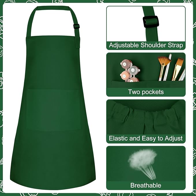 Kids Apron and Chef Hat Set Children Apron Adjustable with 2 Pockets Children Chef Painting for Cooking Baking