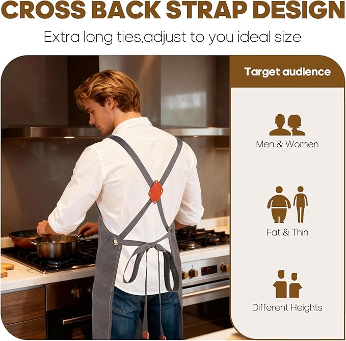 Aprons For Women Men With Large Pockets, Waterproof Cotton Chef Aprons For Cooking Server Grilling Bbq Kitchen