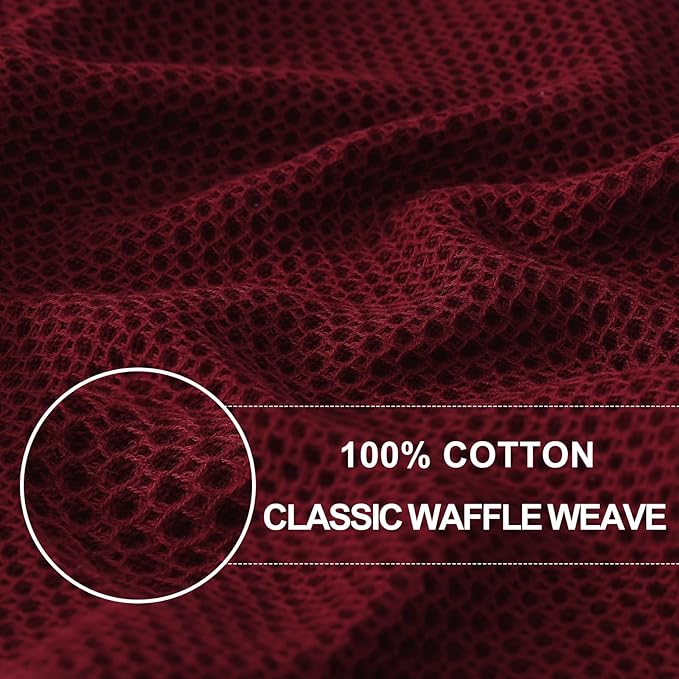 Homaxy 100% Cotton Waffle Weave Kitchen Dish Towels, Ultra Soft Absorbent Quick Drying Cleaning Towel, 13 x 28 Inches, 4-Pack, Burgundy