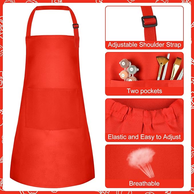 Kids Apron and Chef Hat Set Children Apron Adjustable with 2 Pockets Children Chef Painting for Cooking Baking