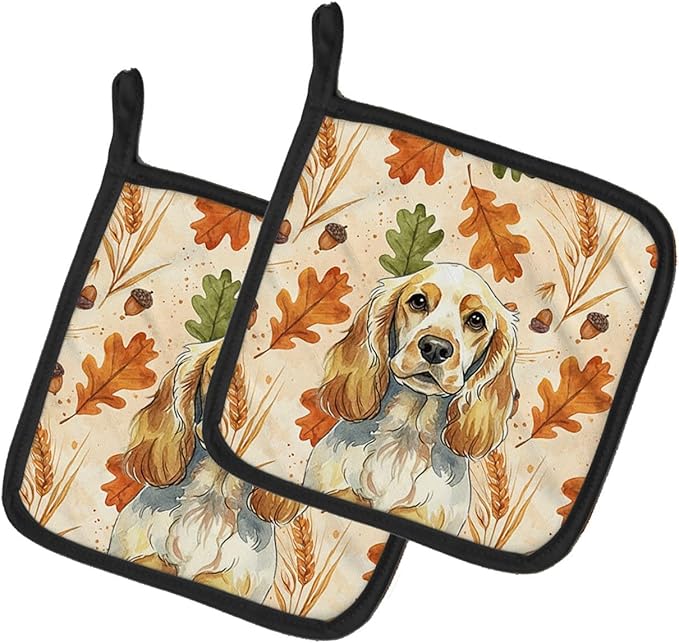Caroline's Treasures Lemon Roan English Cocker Spaniel Heirloom Fall Pair of Pot Holders Pair 7.5x7.5 Quilted Insulated Hot Pads Decorative Kitchen Gift Made in USA