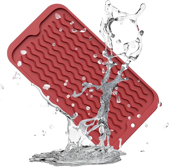 ZLR Silicone Sponge Holder & Sink Caddy Tray (6" x 12") - Narrow Dish Drying Mat for Kitchen Counter - Waterproof Soap Dispenser Organizer, Non-Slip Bathroom Vanity Tray (Lava Red)