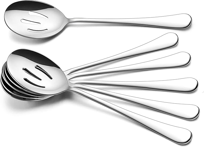HaWare Serving Slotted Spoons X 6, 9.8 inches Large Size Stainless Steel Spoon Service for Home, Elegant Design for Kitchen/Buffet/Party, Mirror Polished and Dishwasher Safe(6 Pack)