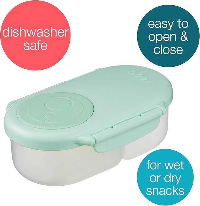 b.box Snack Box - Leakproof Mini Bento Box for Kids & Toddlers, 2 Compartment Snack Containers for Kids, Lunch Containers, Dishwasher Safe, BPA Free, PFAS Free, Ages 4m+, 1 3/4 Cup - Spearmint
