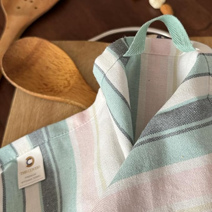 THE COVERS Premium 100% Cotton Kitchen Towels in Pastel Colors | Set of 6 Lavishly Large Towels (20.5”x30.5”) | Handy Hanging Loop for Drying | Elegantly Packaged for Gifting, with a Signature Tote