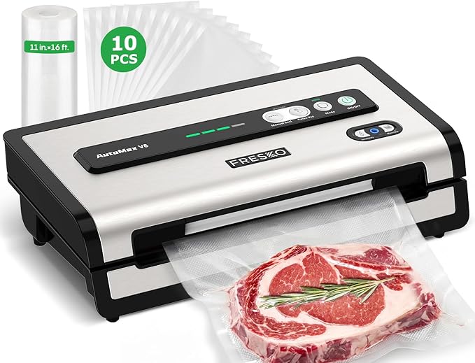 FRESKO Automatic Vacuum Sealer for Food, Hands-Free Operation Food Sealer, Continuous Seal 50 Bags in 20 Mins, Built-in Cutter & Roll Storage, Powerful Suction for Meal Prep & Bulk Food Storage
