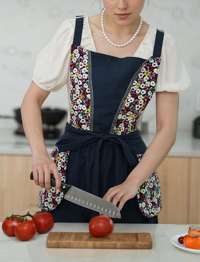 Pinknoke Kitchen Aprons for Women with Pockets Cute Vintage Chef Pinafore Apron for Gardening Cooking Baking Painting