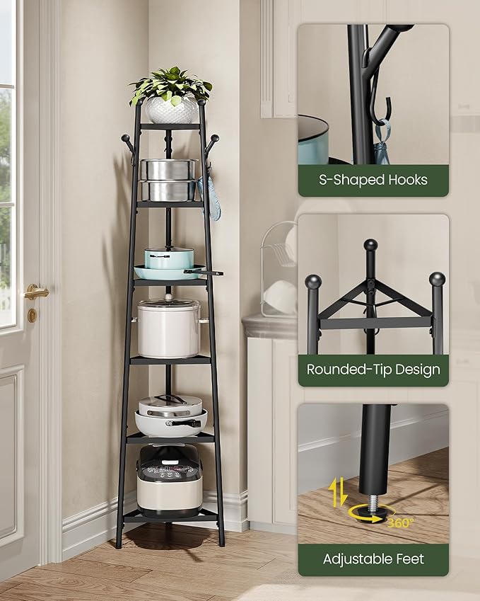 CHOEZON Pot Racks, 6-Tier Cookware Stand, Triangle Shelf Storage Tower for Kitchen, Pans Pots Storage Rack, Metal Wire Shelf Organizer, Corner Shelf, for Kitchen, Living Room, Black TPR15BB