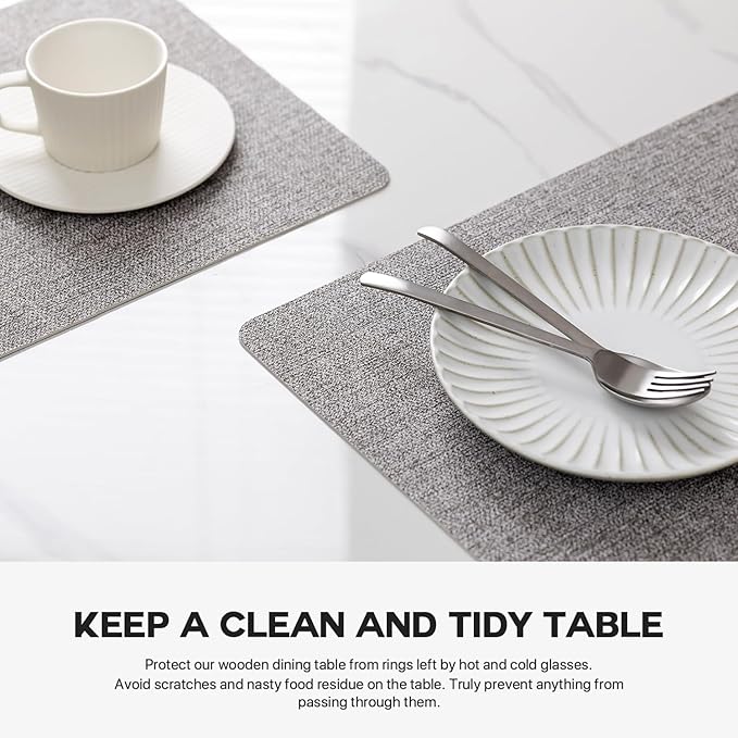 Faux Leather Placemats Set of 4 Vinyl Washable Wipeable Table Mats for Kitchen Dining Table Heat Resistant Waterproof Modern Indoor/Outdoor Placemats Non-Slip Easy Clean Place Mats (Mid Gray)