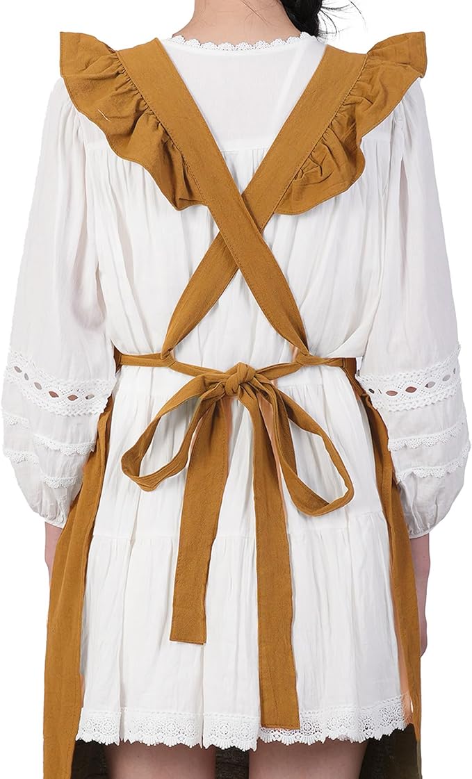 Aoomzoon Vintage Aprons for Women with Pockets Cute Lace Ruffle Adjustable Apron for Cooking Kitchen Baking Gardening
