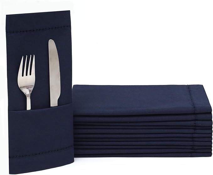 Lightnpro Hemstitched Cotton Cloth Napkins Set of 12-18x18 Inch Navy Dinner Napkins, Washable Fabric Napkins, Christmas & Holiday Table Linens, Elegant Cloth Napkins for Special Occasions