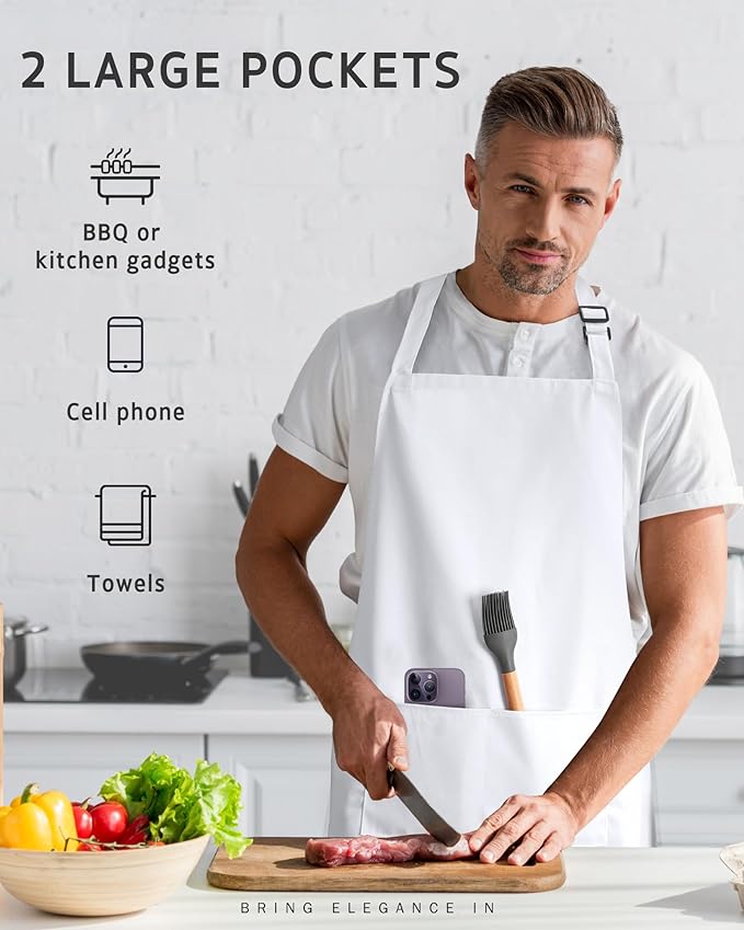 Syntus Apron for Men Women, Adjustable Cooking Kitchen Chef Aprons with 2 Pockets, Cotton/Polycotton/Polyester