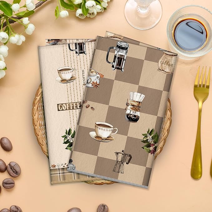 Coffee Microfiber Kitchen Towels, Soft Absorbent Hand Towel 15.7 × 23.6 inch, Thick Dish Cloth for Party Anniversary Holiday Decoration, Housewarming Gifts for Mom