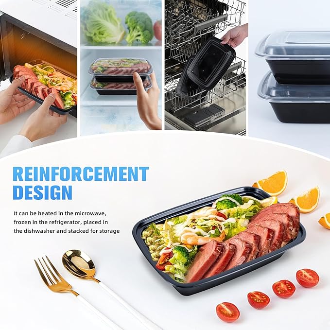 50 Pack (100-Piece) Meal Prep Containers Reusable 32oz,Plastic Food Storage Containers with Lids,Take Out Boxes,BPA-Free, Leakproof, Microwave, Dishwasher,Freezer Safe For To Go