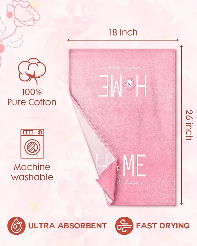 Miss Adola Valentine Day Kitchen Towels Set of 2 - Flour Sack Tea Towels with Hanging Loop 18x26 Inch Home Sweet Home Hand Dish Cloths Pink Hearts Absorbent Reusable Dishcloths Cute Valentine Decor