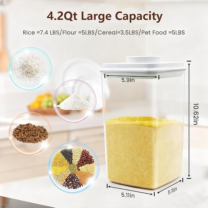 Melovom Large Pop Airtight Food Storage Containers Set with Lids, 4.2Qt Food Containers with Scoop, Kitchen Pantry Organization and Storage, BPA Free Stackable Cereal Container