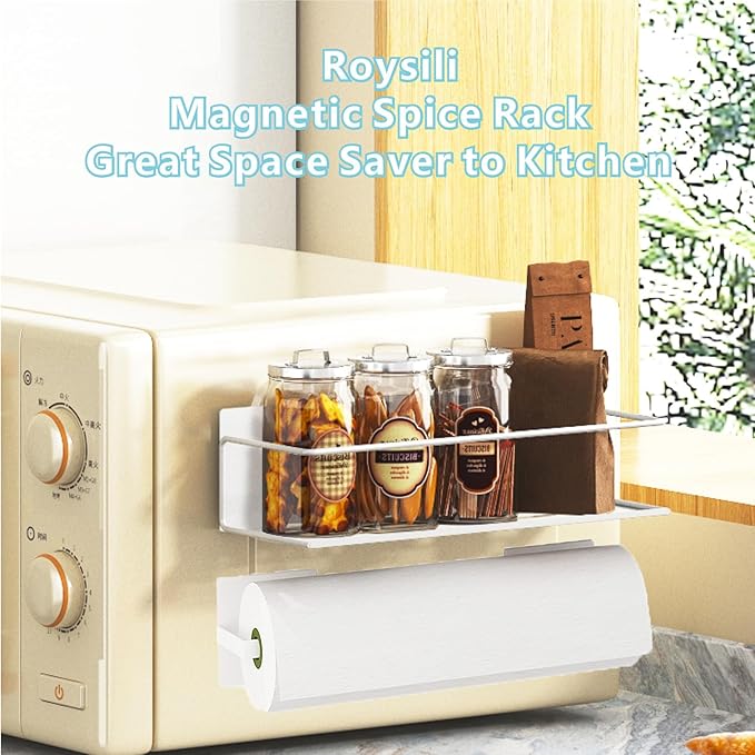 Magnetic Spice Rack For Refrigerator, Space Saving Magnetic Shelf For Fridge White 4 Pack