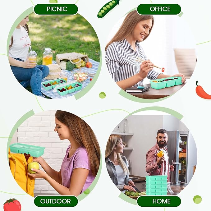 Hushee 50 Pack 17 oz Small Meal Prep Containers with 3 Compartments Snack Containers with Lid Disposable Plastic Bento Box Travel Lunch Food Boxes Stackable for Office Picnic (Green)