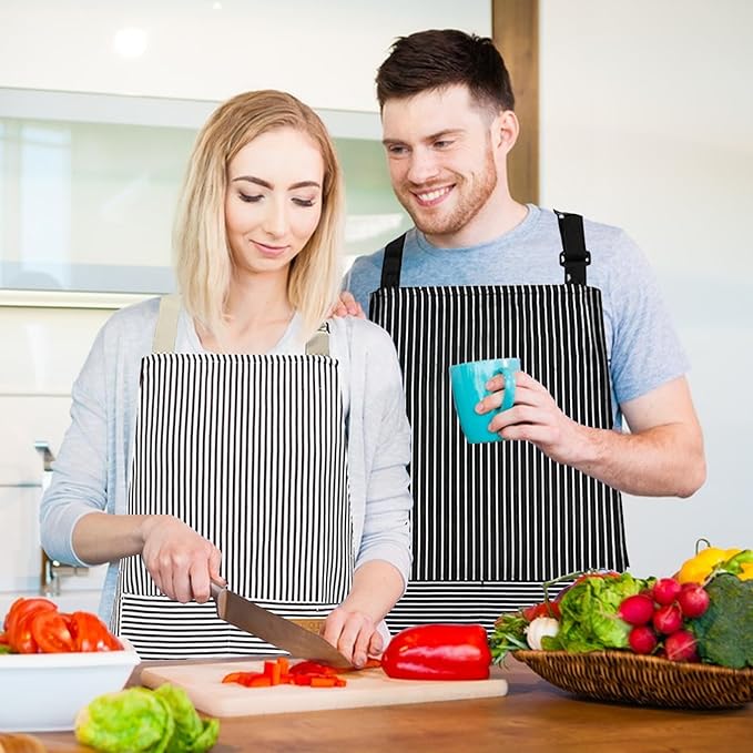2 Pack Aprons for Women with Pockets, Kitchen Cooking Apron for Men, Adjustable Apron Suitable for Chefs, Waiters, Baking, and Nail Technicians