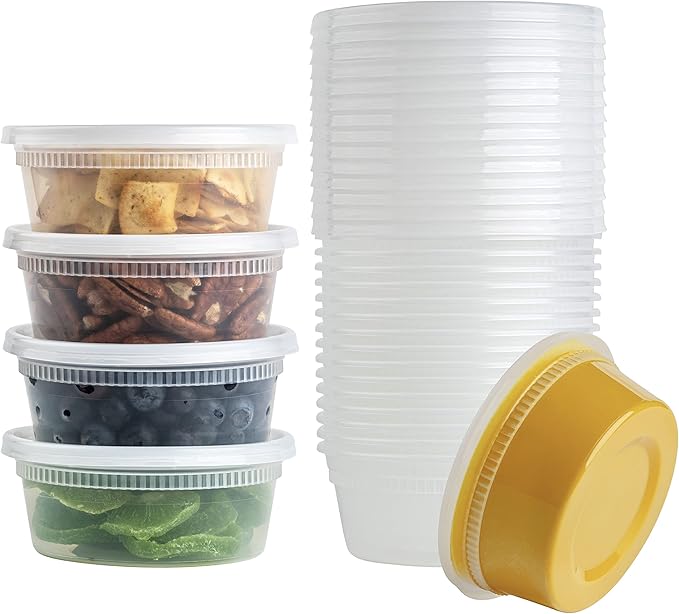BluShine [40 Sets] 8 oz. Plastic Deli Food Storage Containers with Airtight Leak Proof Lids - Reusable - Microwave, Fridge, and Freezer Safe