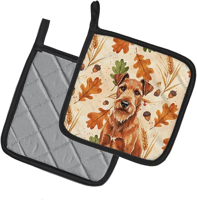 Caroline's Treasures Irish Terrier Heirloom Fall Pair of Pot Holders Pair 7.5x7.5 Quilted Insulated Hot Pads Decorative Kitchen Gift Made in USA