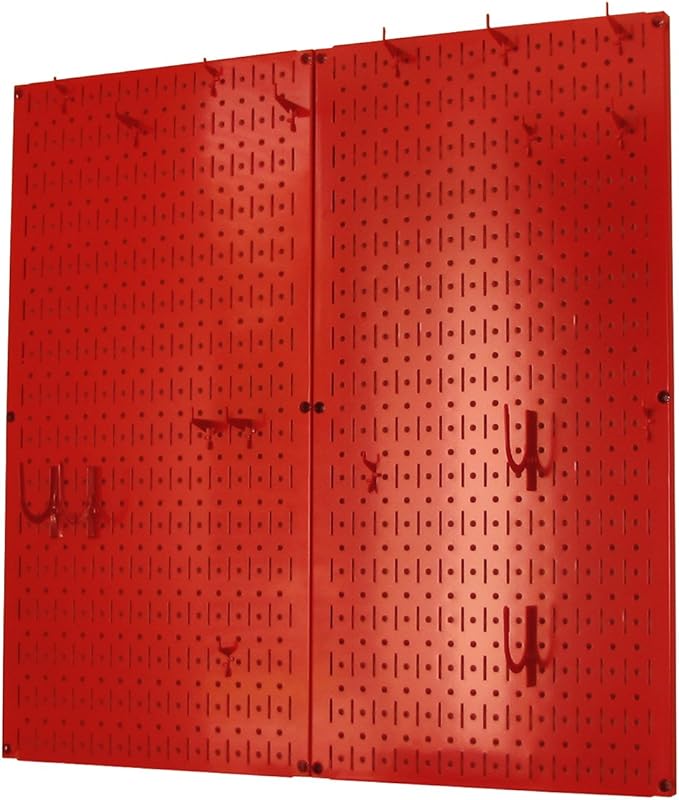 Wall Control Kitchen Pegboard Organizer Pots and Pans Storage Rack Organization Kit with Red Pegboard and Red Accessories