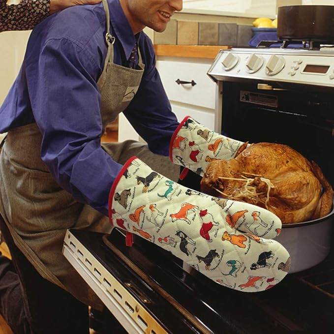 Oven Mitts Cotton Fashion Cute Dog Design 1pair Heat Resistant Oven Gloves Safe Cooking Baking Grilling Barbecue Machine Washable Pot Holders (Oven Mitts Dog Flower)