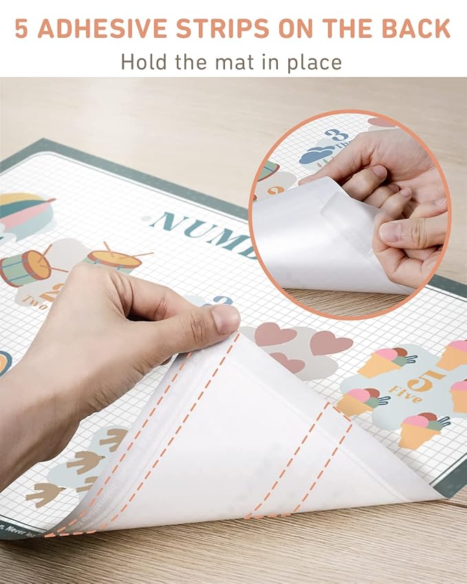 Babebay Disposable Placemats for Baby, 60 Pack Sticky Toddler Placemat for Restaurants, Dining Table, Party, Travel, 12" x 18" with 4 Designs