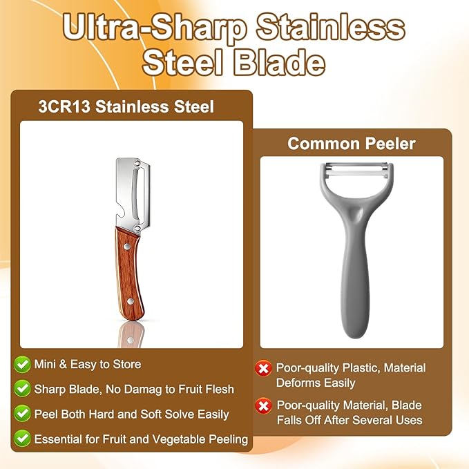 2 PCS Multi-Functional Vegetable Peeler for Kitchen, 2 in 1 Stainless Steel Vegetable Peeler with Wooden Handle and Bottle Opener, Kitchen Tool for Vegetables or Fruits that Need to Be Peeled