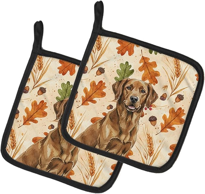 Caroline's Treasures Chesapeake Bay Retriever Heirloom Fall Pair of Pot Holders Pair 7.5x7.5 Quilted Insulated Hot Pads Decorative Kitchen Gift Made in USA