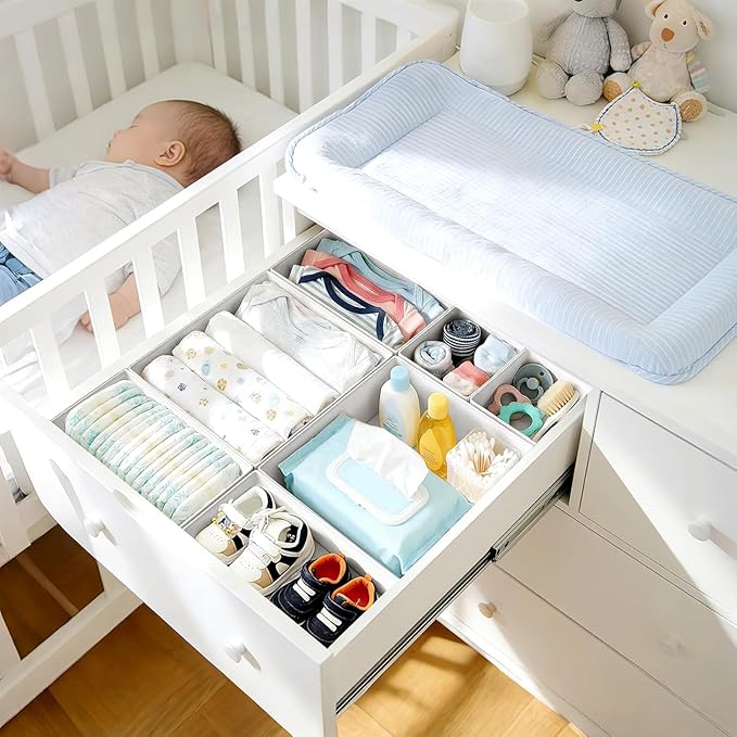 DIMJ Drawer Organizer Clothes- 26 Pack Baby Dresser Organizer for Nursery, Small Fabric Closet Drawer Organizer Bins for Underwears Socks, Foldable Storage Dividers Organization for Bedroom