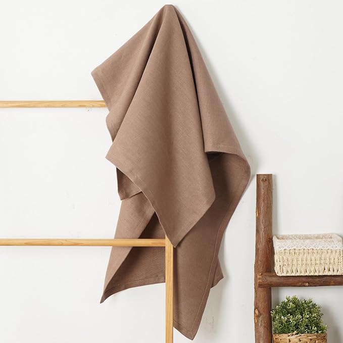 100% Linen Thick Bath Towels with Hanging Loop, 30 X 51 Inch Linen Beach Towel Luxury Lightweight Travel Bath Towel - Soft Dry Hair Towel for Bathroom Saunac Pool,Dark Khaki