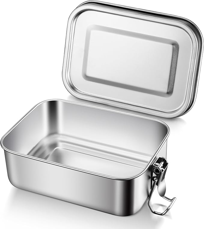 HaWare Stainless Steel Bento Box, 19oz (550ML) Leak-Proof Lunch Box for Kids Adults, Metal Food Containers for Snack Meal Sandwich, Reusable Lunch Containers with Locking Clips, Dishwasher Safe