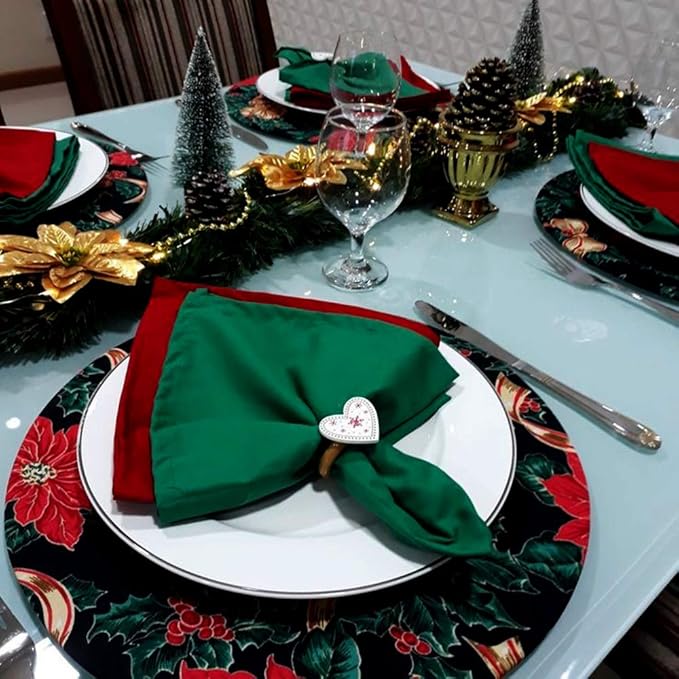 Green Cotton Cloth Napkins Set of 6, Washable Reusable for Christmas, Thanksgiving, Holiday, and Everyday Dinner Table Use (Dark Green)