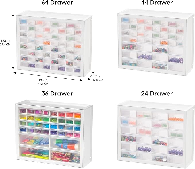 IRIS USA Small Parts Storage Cabinet, Made in USA, 44-Drawer Organizer for Screws, Nuts, Bolts, Electronics, Hardware, Beads, Crafts, Stackable Garage Storage, Teacher Toolbox, Scrapbook Art – White