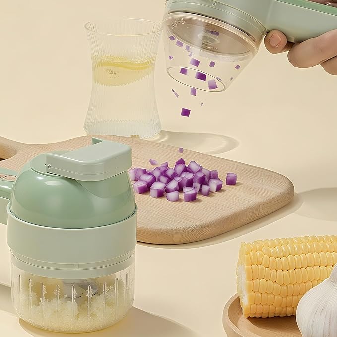 4 in 1 Electric Vegetable chopper hand held, Ninja Food Chopper, Mini Fruit Slicer,Garlic Chopper,Egg whisk and Meat Mincer,Handheld Veggie Cutter for Salad