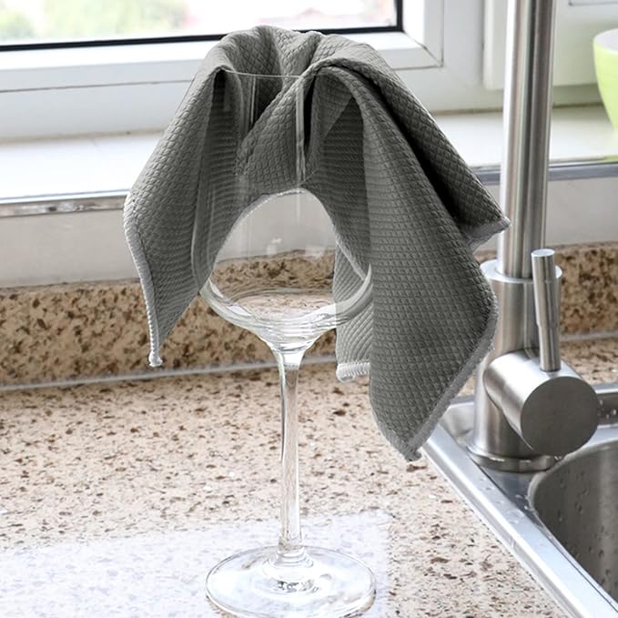 SINLAND Microfiber Glass Cleaning Cloths Wipes for Window, Car Windows, Mirrors, Eye Glass, Lens and Stainless Steel, Lint Free, Streak Free, 6-Pack, 16x16 Inch, Grey