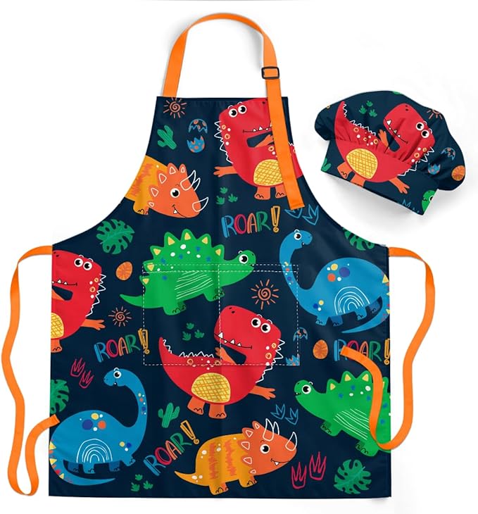 SANDJEST Kids Apron with Chefs Hat Set, Kitchen Apron Gifts