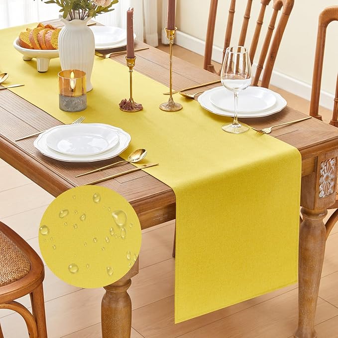 YATOJUZI Yellow Table Runner Seasonal Autumn Kitchen Dining Coffee Table Decoration 55 Inches Long Waterproof Farmhouse Rustic Table Runner Halloween Home Wedding Party Birthday Decor 16x55Inch