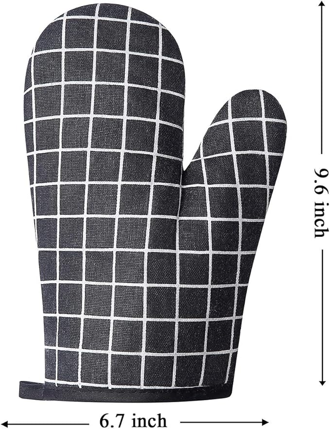 Oven Mitts and Potholders BBQ Gloves-Oven Mitts and Pot Holders with Recycled Infill Silicone Non-Slip Cooking Gloves for Cooking Baking Grilling (4-Piece Set,Black)